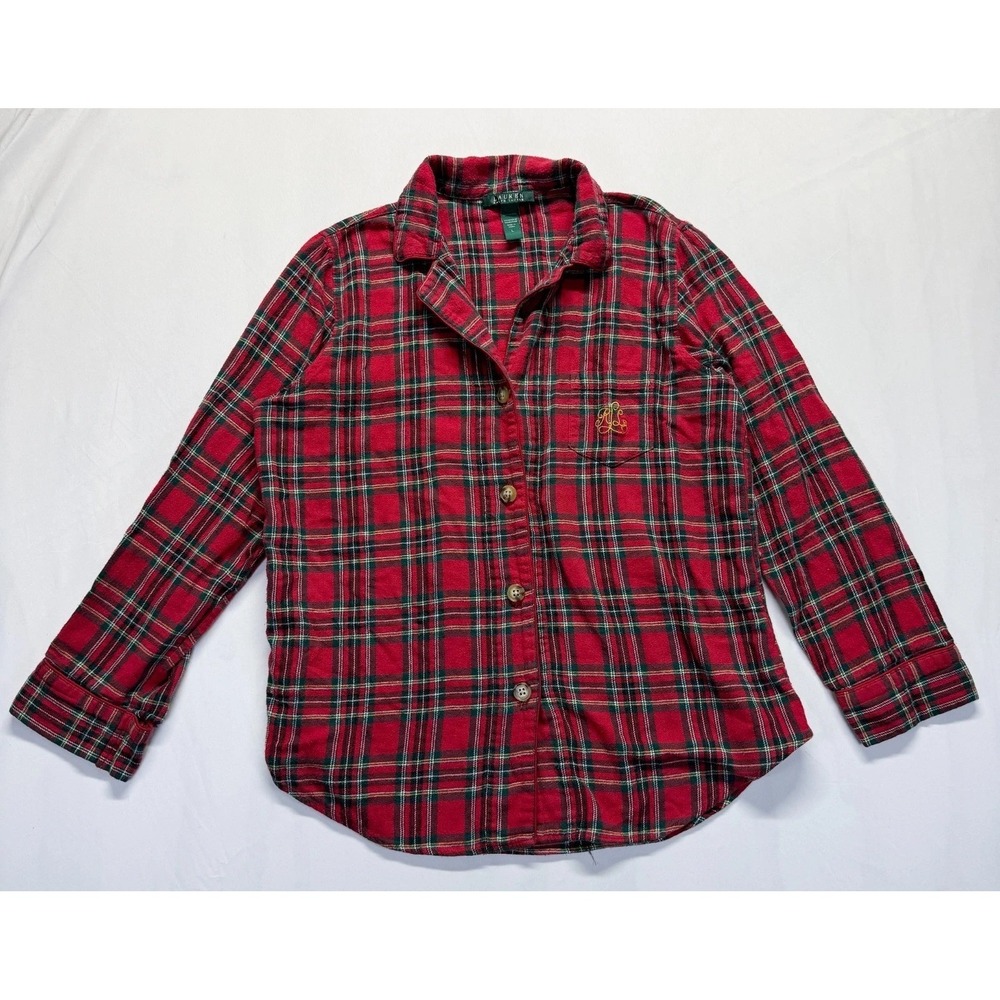 Lauren Ralph Lauren Flannel Sleep Shirt Womens Large Red Multi Plaid Button Up